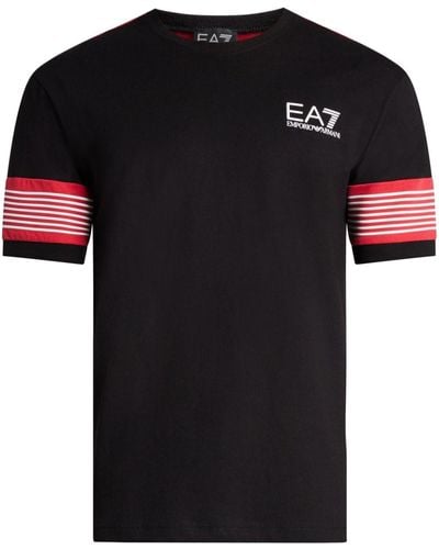 EA7 Gestreiftes T-Shirt mit Logo-Print - Schwarz