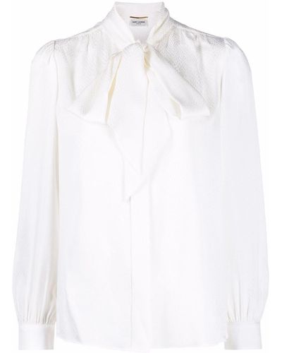 Saint Laurent Pussy-bow Collar Silk Blouse - White