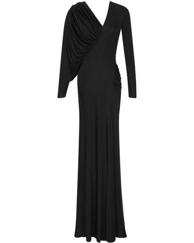 Saint Laurent Draped-detail Long-sleeve Gown - Black