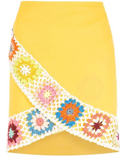 Olympiah Crochet Wrap-front Mini Skirt - Yellow