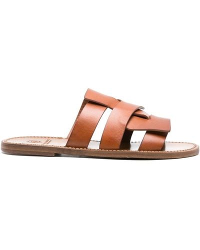 Silvano Sassetti Round-toe Leather Slides - Brown