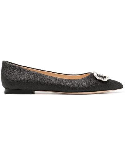 Dee Ocleppo Crystal-embellished Leather Ballerina Shoes - Black