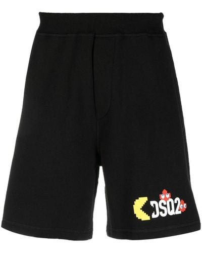 DSquared² X Pac-man Logo-print Track Shorts - Black