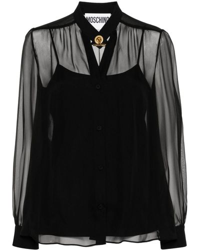 Moschino Blouse en soie à col noué - Noir