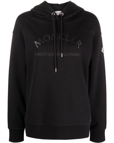 Moncler Glitter Logo-print Hoodie - Black