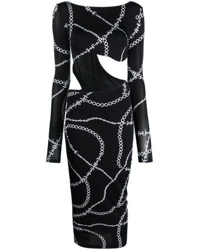 Versace Logo-print Cut-out Detailing Dress - Black