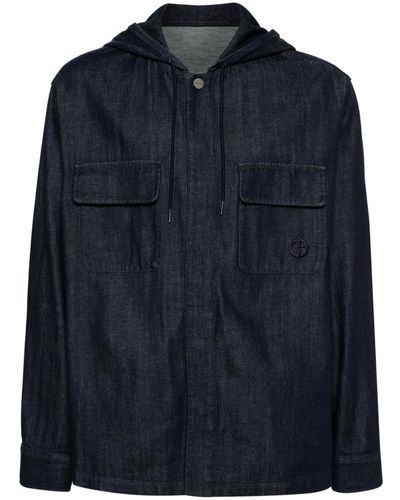 Giorgio Armani フーデッド デニムシャツジャケット - ブルー