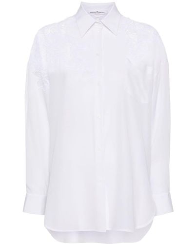 Ermanno Scervino Floral-lace detail silk shirt - Weiß