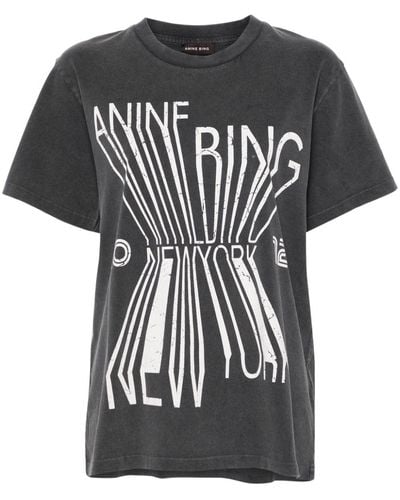 Anine Bing T-shirt Met Print - Zwart
