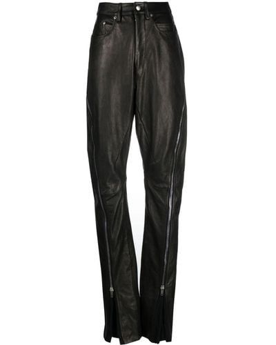 Rick Owens Zip-up Leather Tapered Pants - Black