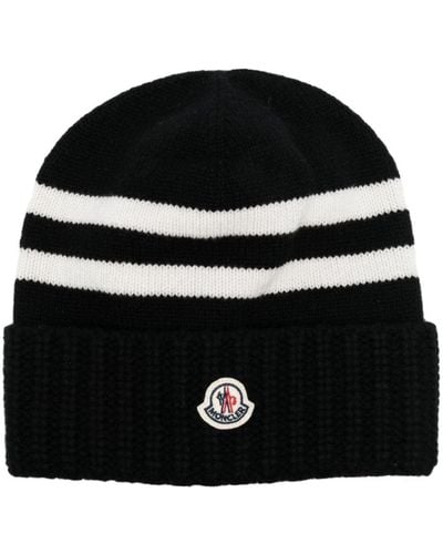 Moncler Logo-patch Knitted Beanie - Black