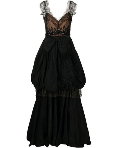 Zuhair Murad Asymmetrical Lace-detail Gown - Black