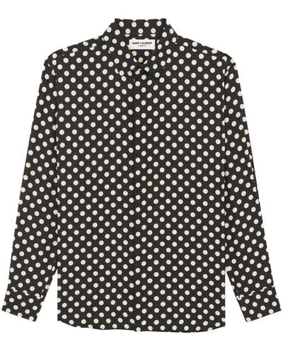 Saint Laurent Polka-dot Silk-jacquard Shirt - Black
