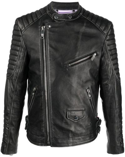 Philipp Plein Skull Bones Metallic Leather Jacket - Black