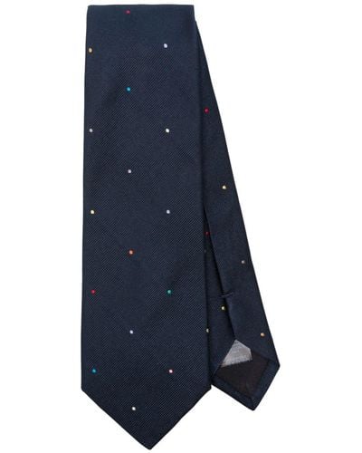 Paul Smith Polka Dot-embroidered Silk Tie - Blue
