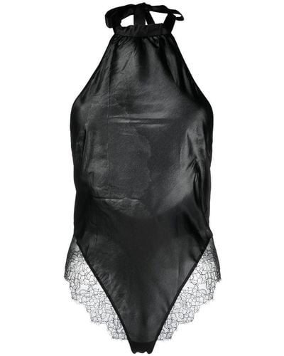 Maison Close Lace-trim Silk Bodysuit - Black