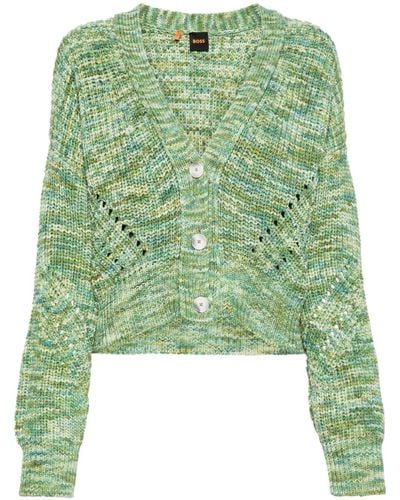 BOSS Marl-knit V-neck Cardigan - Green
