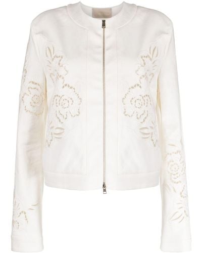 Elie Saab Lace-embellished Zip-up Jacket - Natural