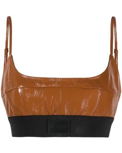 The Mannei Catalina Cropped Leather Top - Brown