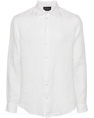 Emporio Armani Langärmeliges Hemd aus Leinen - Weiß