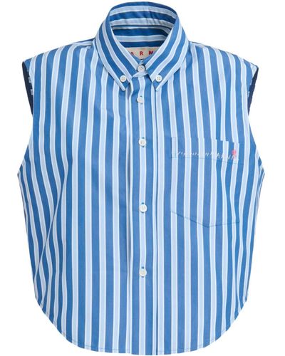 Marni Striped Sleeveless Cotton Shirt - Blue