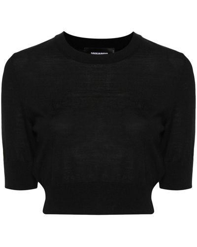 DSquared² Logo-embroidered Cropped Sweater - Black