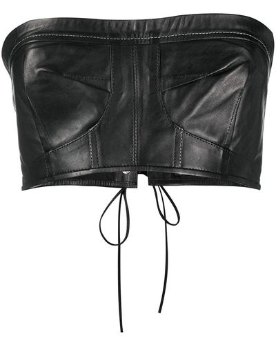 Manokhi Cropped Leather Top - Black