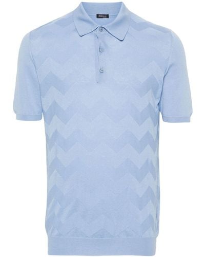 Kiton Chevron-detail Fine Ribbed Polo Shirt - ブルー