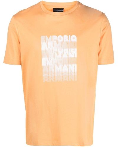 Emporio Armani T-shirt en coton à logo imprimé - Orange