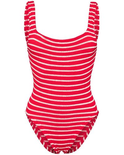 Hunza G Striped Seersucker Swimsuit - Red