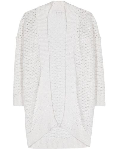 Eleventy Sequin-embellished Open-knit Cardigan - White