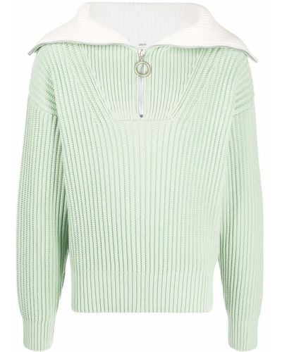 Ami Paris Zip-collar Fisherman's Rib Sweater - Green