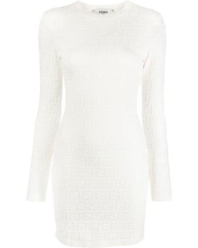 Fendi White Embossed-logo Mini Dress