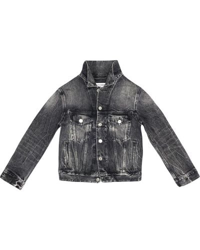 Balenciaga Shrunk Crinkled Denim Jacket - Gray