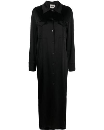 Nanushka Robe-chemise mi-longue Joann en satin - Noir
