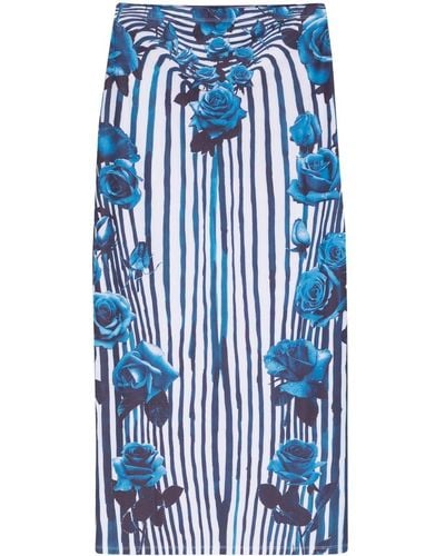 Jean Paul Gaultier Floral-print Pencil Skirt - Blue