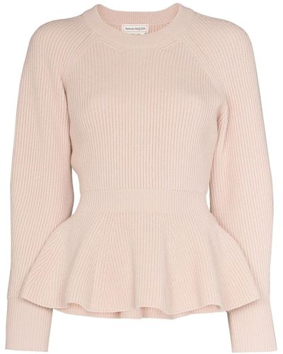 Alexander McQueen Wool Peplum Sweater - Pink