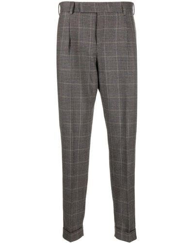 PT Torino Plaid-check Tapered Wool Pants - Gray