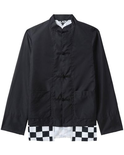 COMME DES GARÇON BLACK Check-pattern Band-collar Jacket - Blue