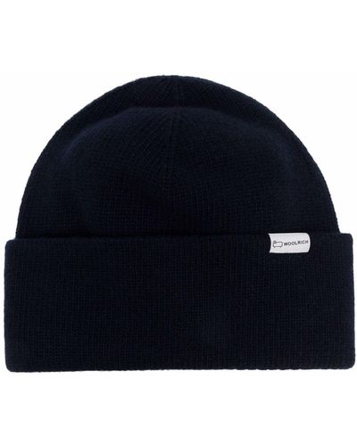 Woolrich Logo-patch Knitted Beanie - Blue