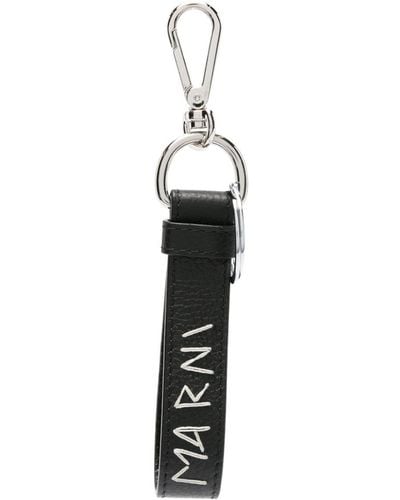 Marni Embroidered-logo Leather Keychain - White