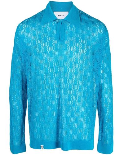 Bonsai Pointelle-knit Polo Shirt - Blue