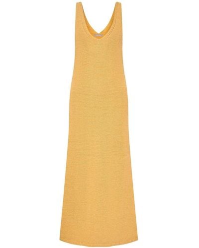 12 STOREEZ Sleeveless V-neck Fine-knit Midi Dress - Yellow