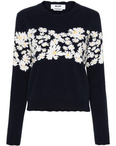 MSGM Floral-jacquard Sweater - Blue