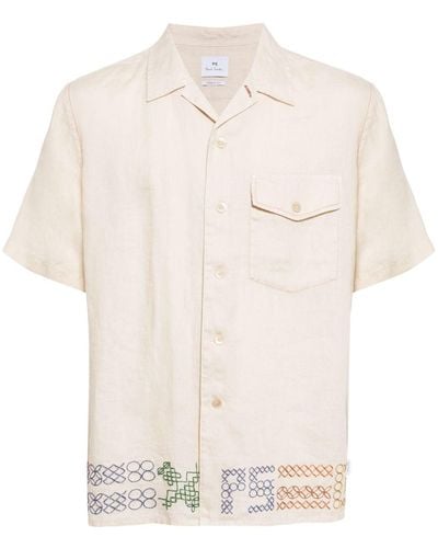 Paul Smith Leinenhemd mit Kontrastnähten - Weiß