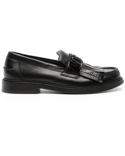 Moschino Logo-plaque Fringed Leather Loafers - Black