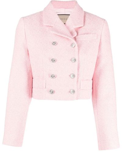 Gucci コットンブレンドツイードクロップドジャケット - ピンク