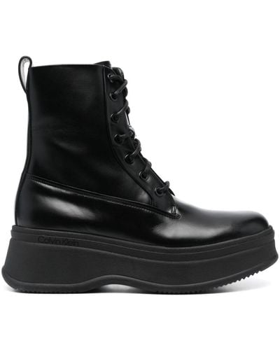 Calvin Klein 55mm Lace-up Leather Boots - Black