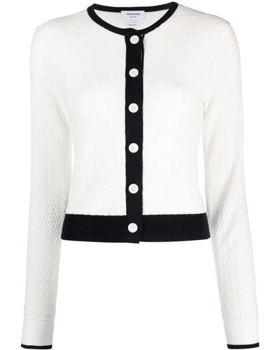 Thom Browne Pointelle-knit Cotton Cardigan - White