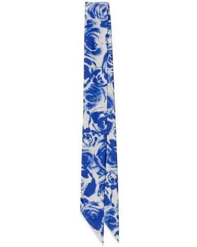 Burberry Rose-print Silk Scarf - Blue